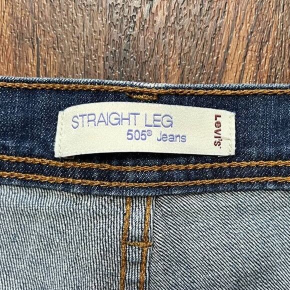 LEVI'S 505 Gold Stitch Straight Leg Distressed Jeans in Dark wash SZ 10 - Picture 8 of 11